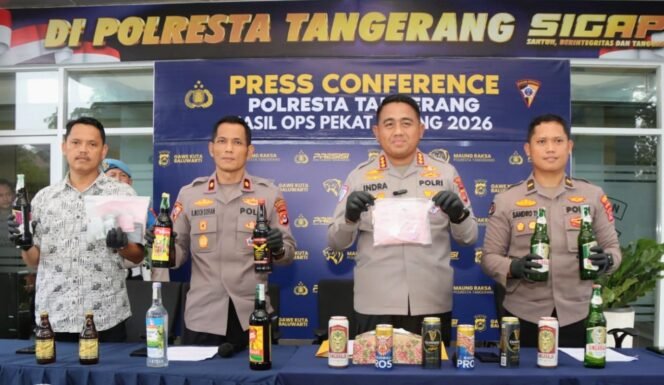 
					Dalam Rangka Operasi Pekat Maung 2026, Polresta Tangerang Amankan 2.268 Botol Miras dan 10.779 Butir Obat Keras 