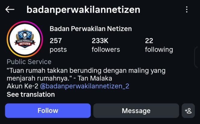 
					Praktisi Pastikan Akun IG Badan Perwakilan Netizen Bukan Akun Pers