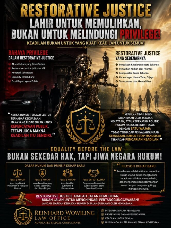 
					Restorative Justice Bukan Jalan Privilege: Keadilan Tidak Boleh Tunduk Pada Kekuasaan