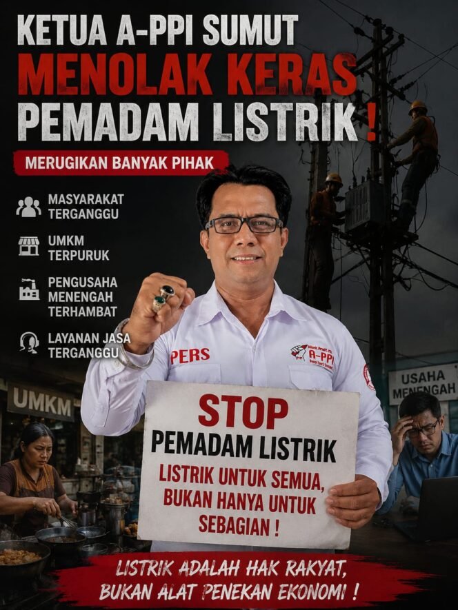 
					A-PPI Sumut Soroti Pemadaman Massal Sumbagut: “Pimpinan PLN Harus Bertanggung Jawab”