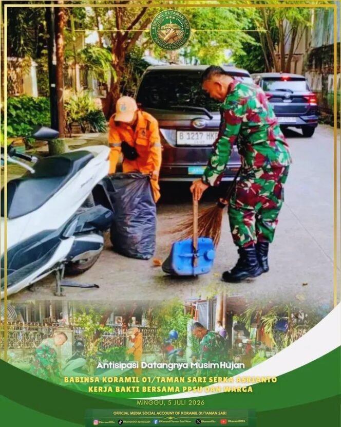 
					Antisipasi Musim Hujan, Babinsa Koramil 01/Taman Sari Bersama PPSU dan Warga Bersihkan Saluran Air