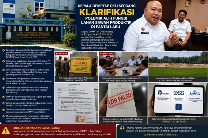 
					Kepala DPMPTSP Deli Serdang Klarifikasi Polemik Alih Fungsi Lahan Sawah Produktif di Pantai Labu