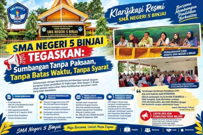 
					SMA Negeri 5 Binjai Klarifikasi Isu Pungutan, Tegaskan SPP Wajib Ditiadakan