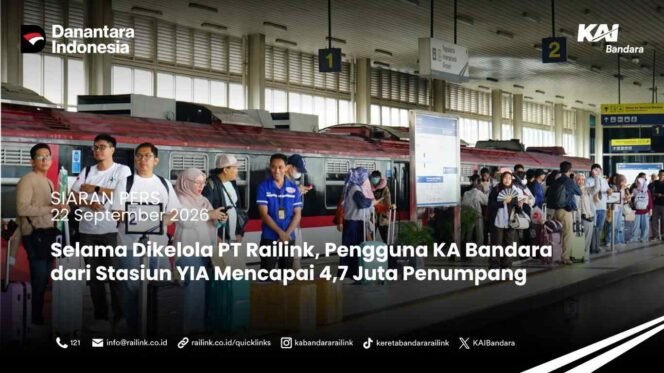 
					Selama dikelola PT Railink, Pengguna KA Bandara dari Stasiun YIA Mencapai 4,7 Juta Penumpang