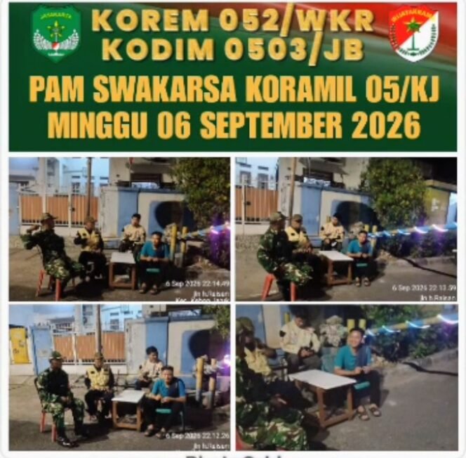 
					PAM Swakarsa Koramil 05/Kebun Jeruk Perkuat Keamanan Lingkungan Kelapa Dua