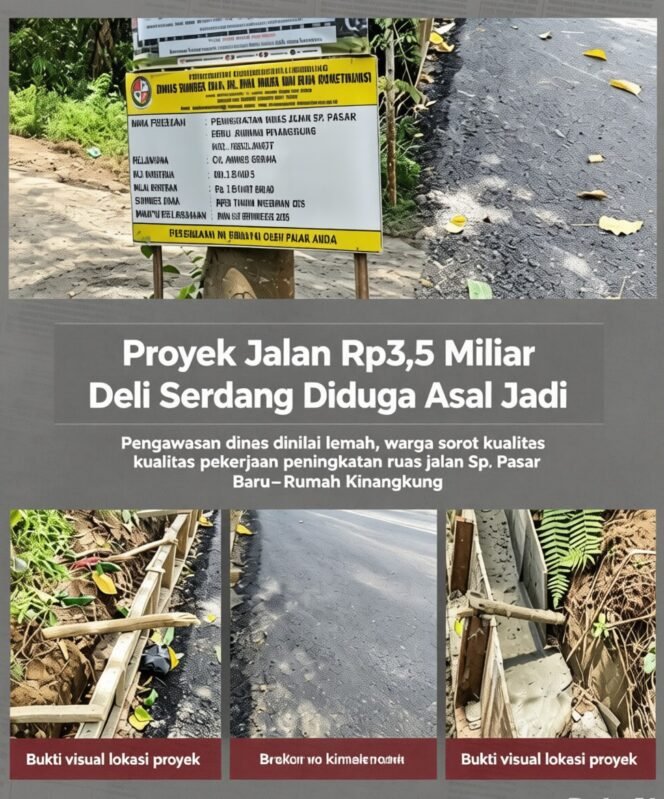
					Tanpa Pengawas Dinas, Proyek Jalan Pasar Baru-Kinangkung Deli Serdang Dinilai Minim Kualitas