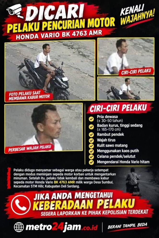 
					PENCURIAN MOTOR DI STM HILIR, Pelaku Bawa Kabur Honda Vario BK 4763 AMR