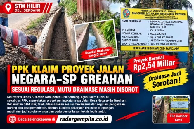 
					Drainase Proyek Jalan Negara–Greahan Diperbaiki, Pemeriksaan Teknis Dinilai Perlu